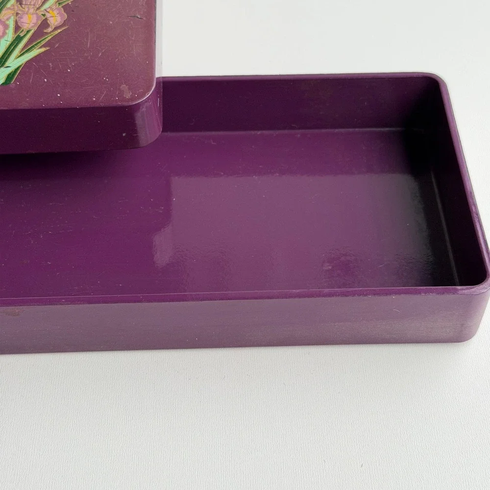 Vintage Toyo Iris Lacquer Ware Trinket Box Set Purple Floral Japan